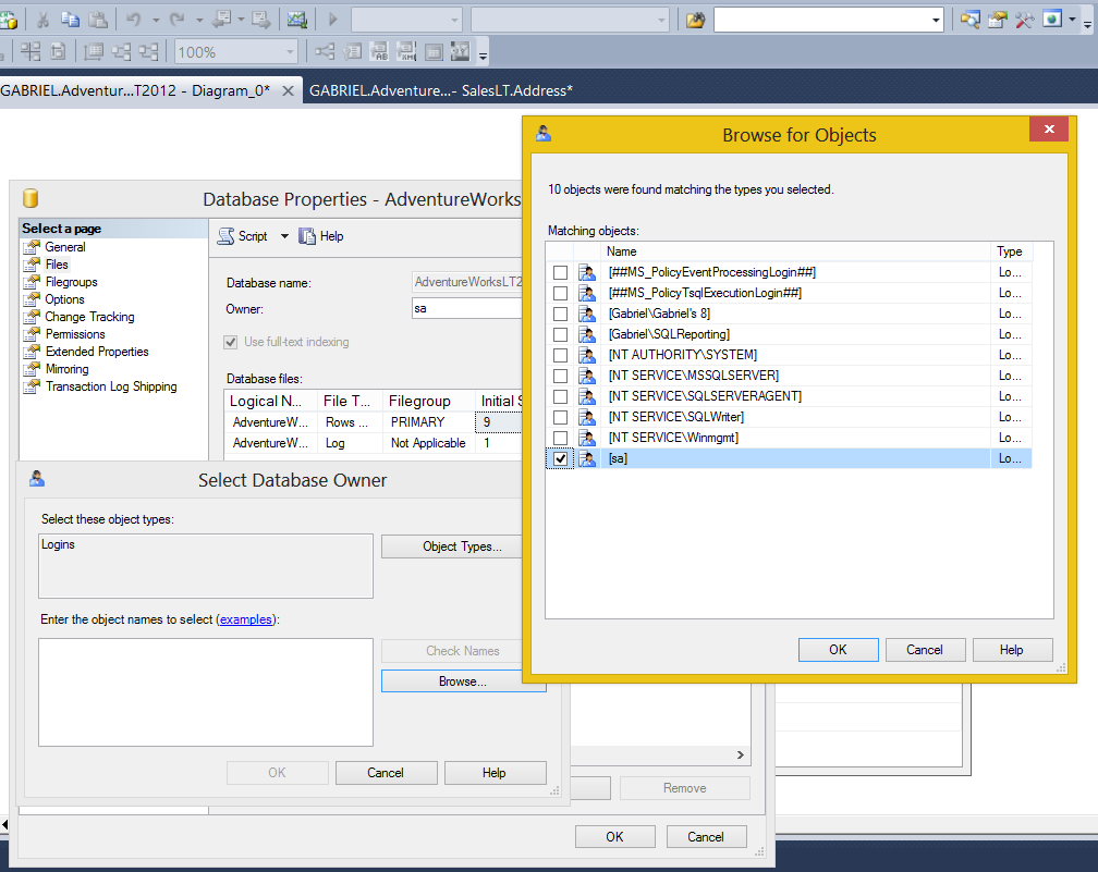 Database OWNER Settings
